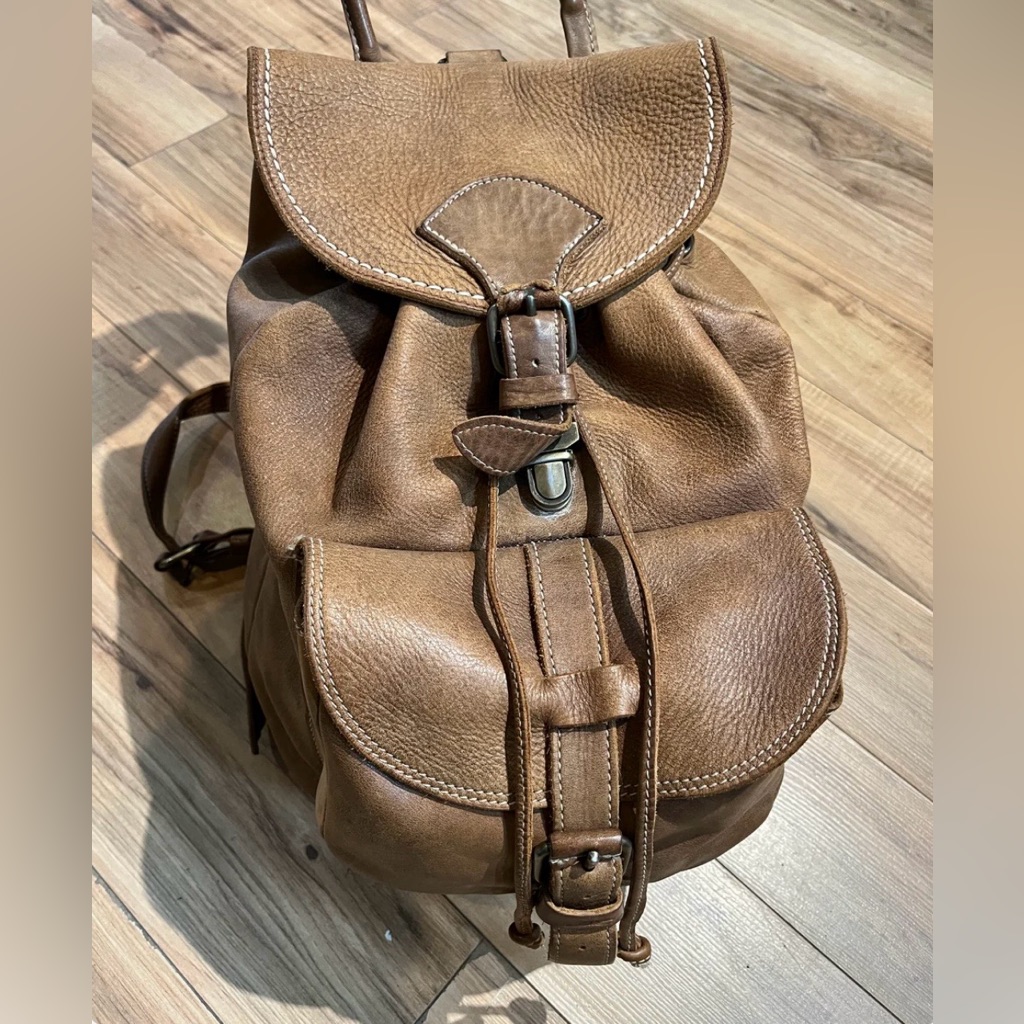 Vintage Roots Tribal Leather Brown Backpack, Made In Canada